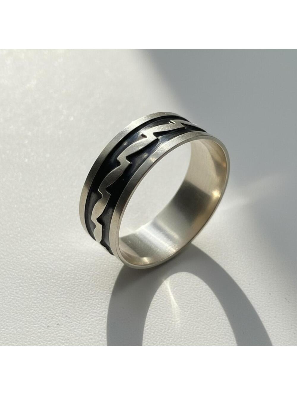 Artisan Signed SG Sterling Silver Band | Size 12 Southwestern Geometric Ring